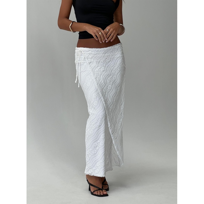 Ring Her Up Lace Wrap Maxi Skirt White