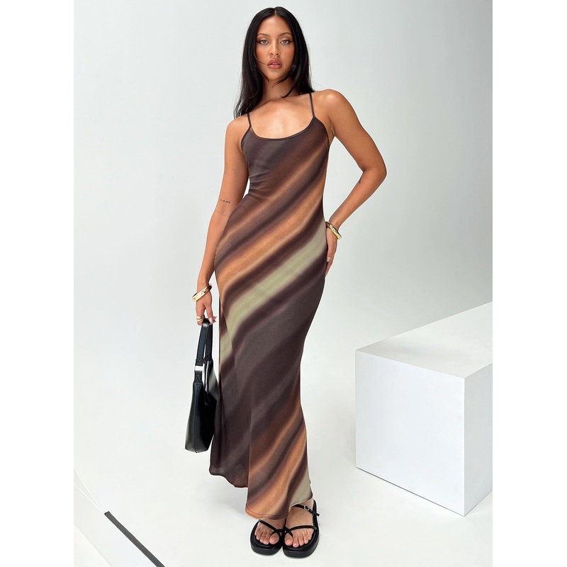 Otillie Maxi Dress Brown Multi Petite