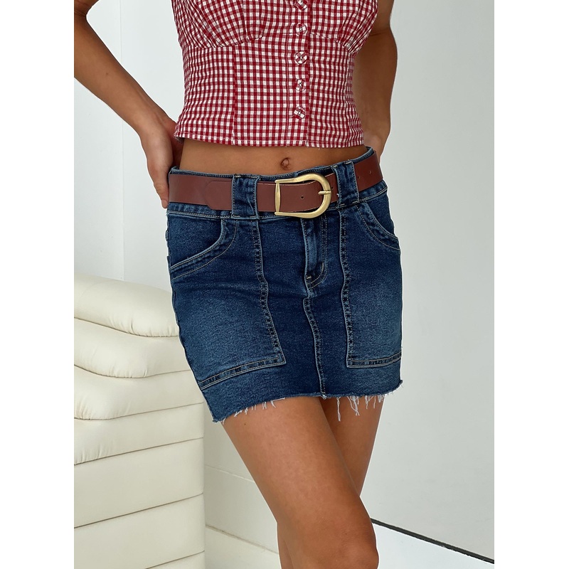 Reel It In Denim Mini Skirt Dark Wash