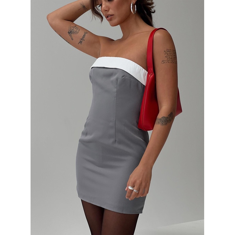 Tein Strapless Mini Dress Grey / White