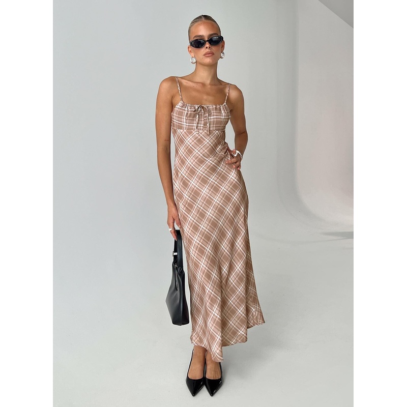 Wallin Maxi Dress Brown Check