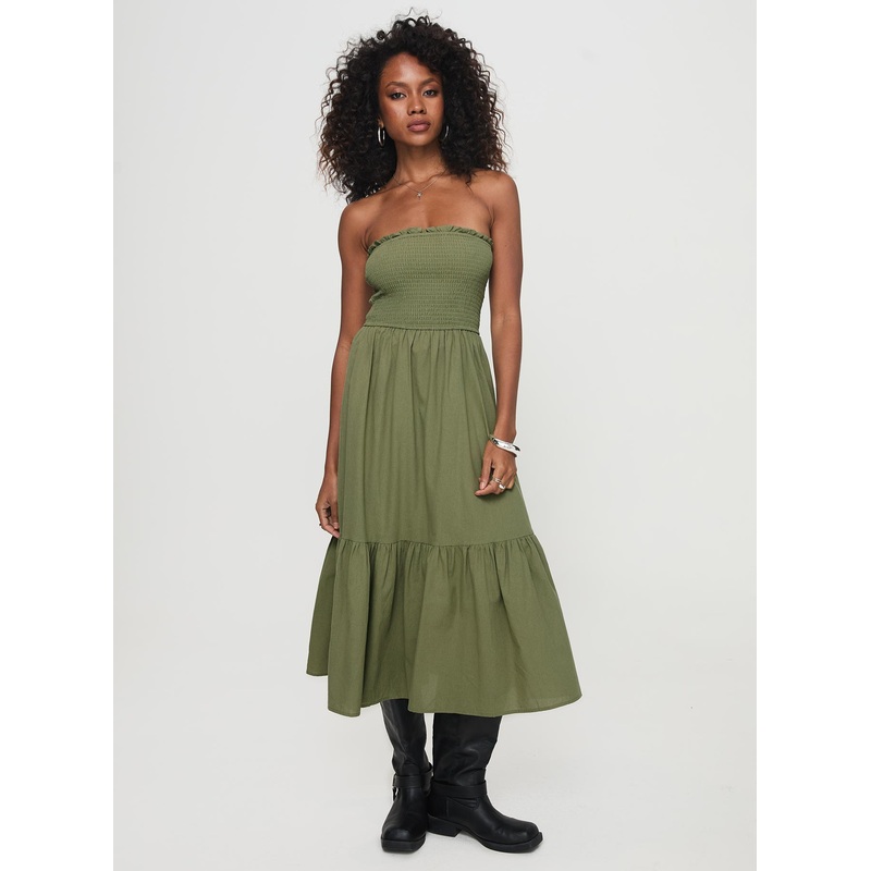 Chani Strapless Maxi Dress Olive