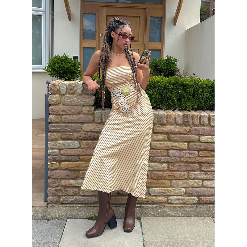 Chrysa Strapless Maxi Dress Beige
