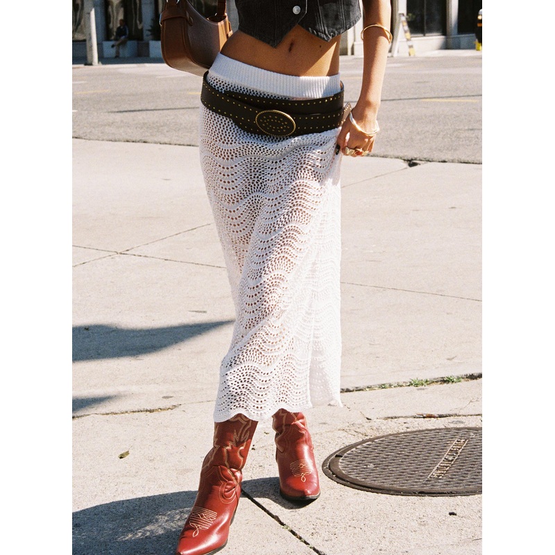 Kastio Crochet Midi Skirt White