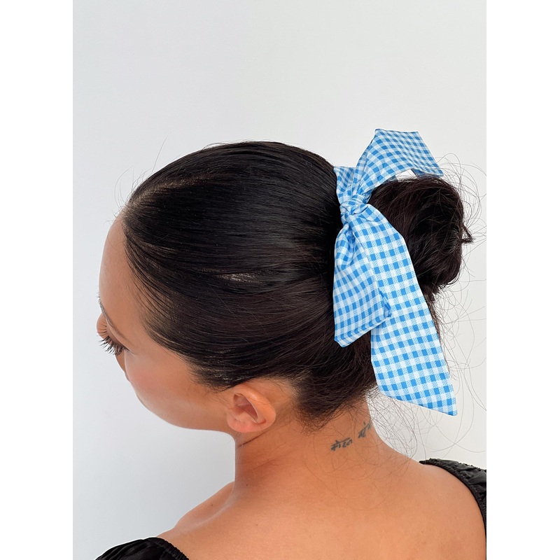 Messa Bow Scrunchie Gingham Blue