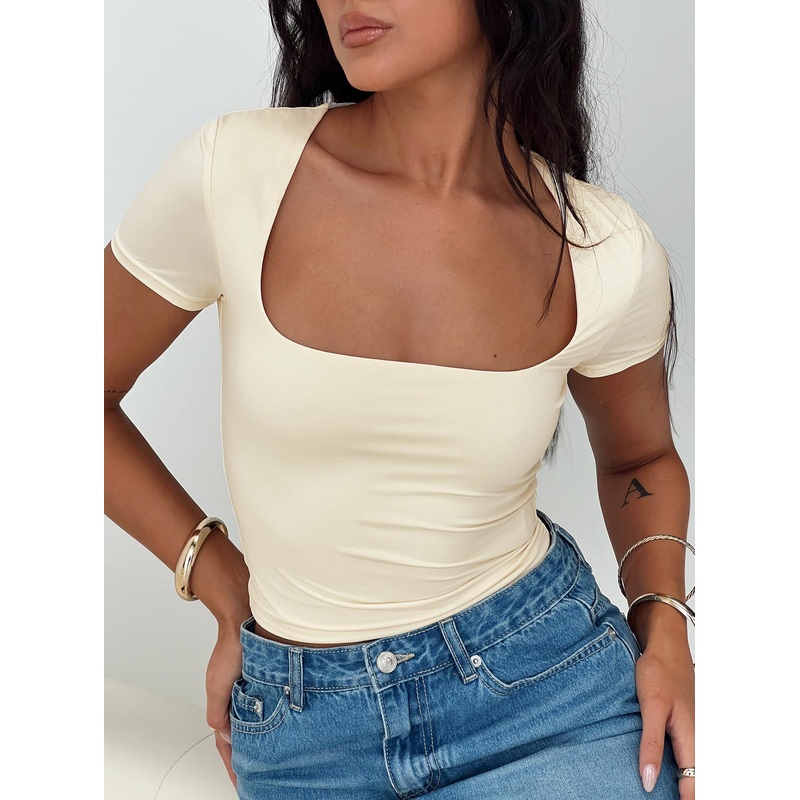 Back In Time Short Sleeve Top Cream