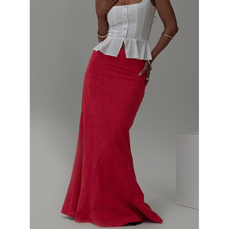 Raven Mid Rise Maxi Skirt Red