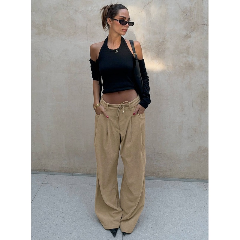 Slouched Tie Up Pant Latte