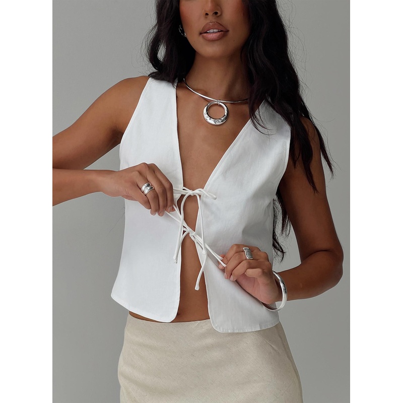 Awakening Tie Front Top White