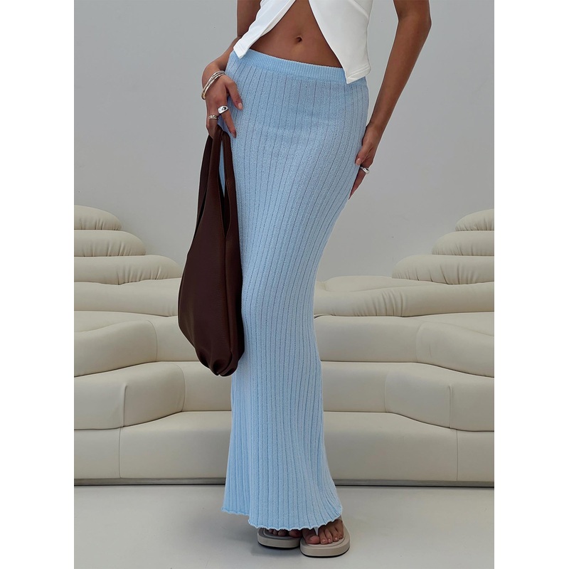 Belle Knit Maxi Skirt Baby Blue