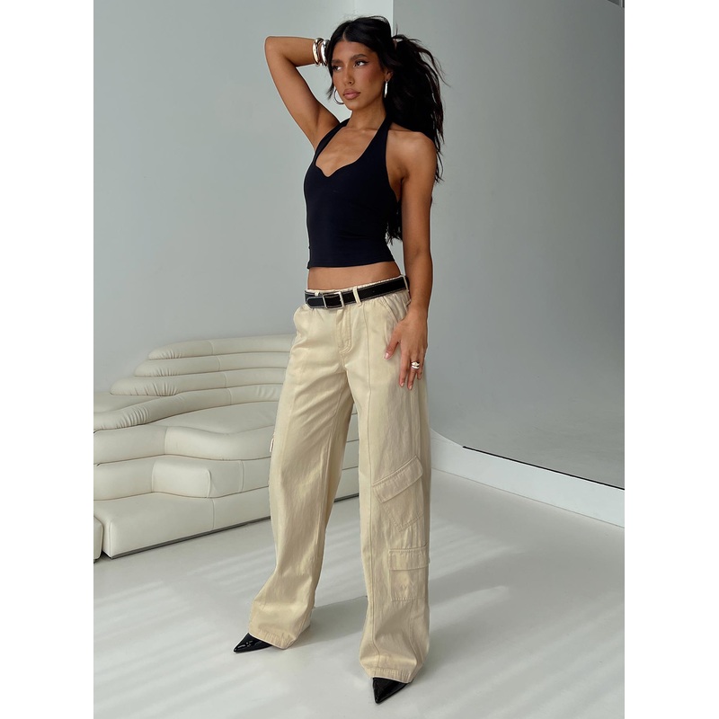 Chicker Mid Rise Pants Beige