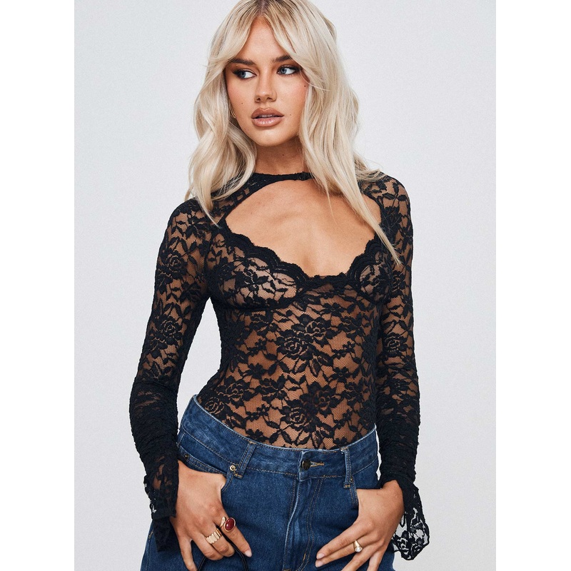 Giallo Long Sleeve Bodysuit Black