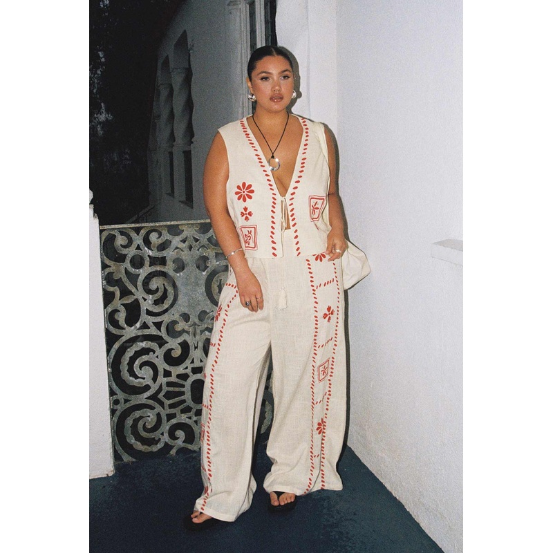 Grazia Pants Cream / Red Curve