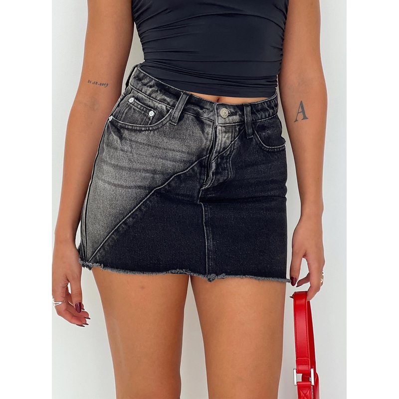 Jellicoe Spliced Denim Skirt Black Wash