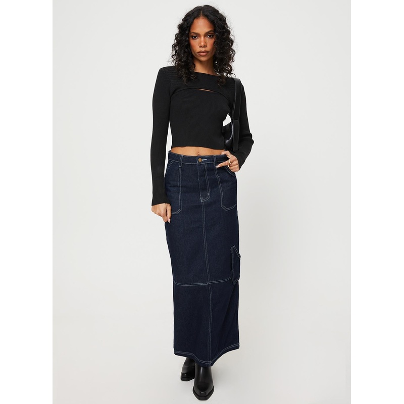 Vine Maxi Skirt Blue