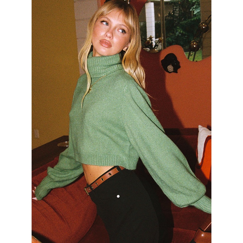 Zahara Cropped Turtleneck Sweater Green Petite