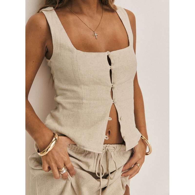 Zenda Linen Blend Top Beige