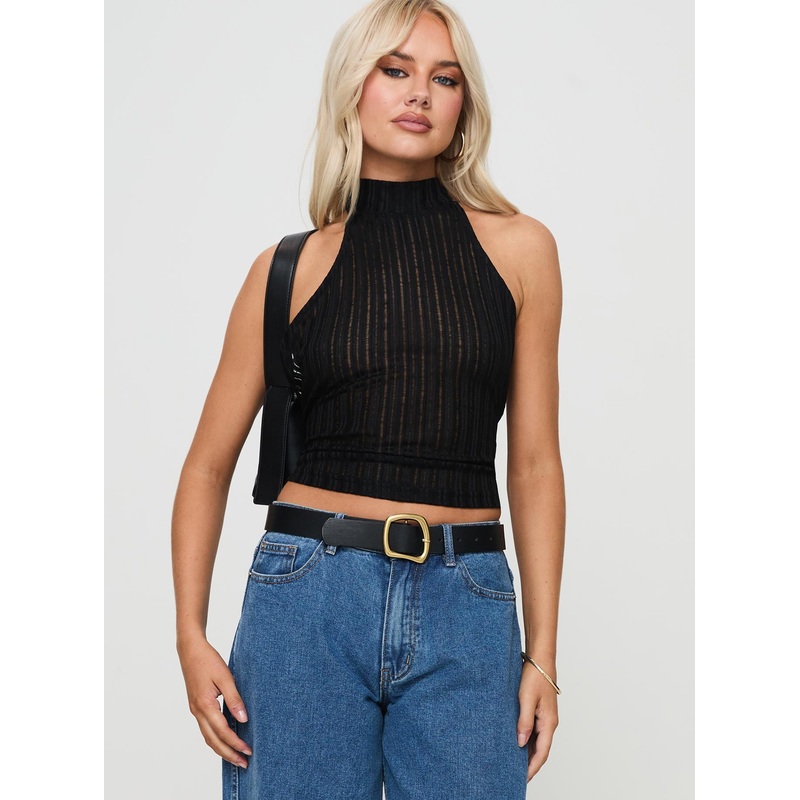 Zephria Sheer Halter Top Black