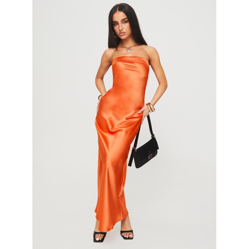 Citrus Kiss Strapless Maxi Dress Orange