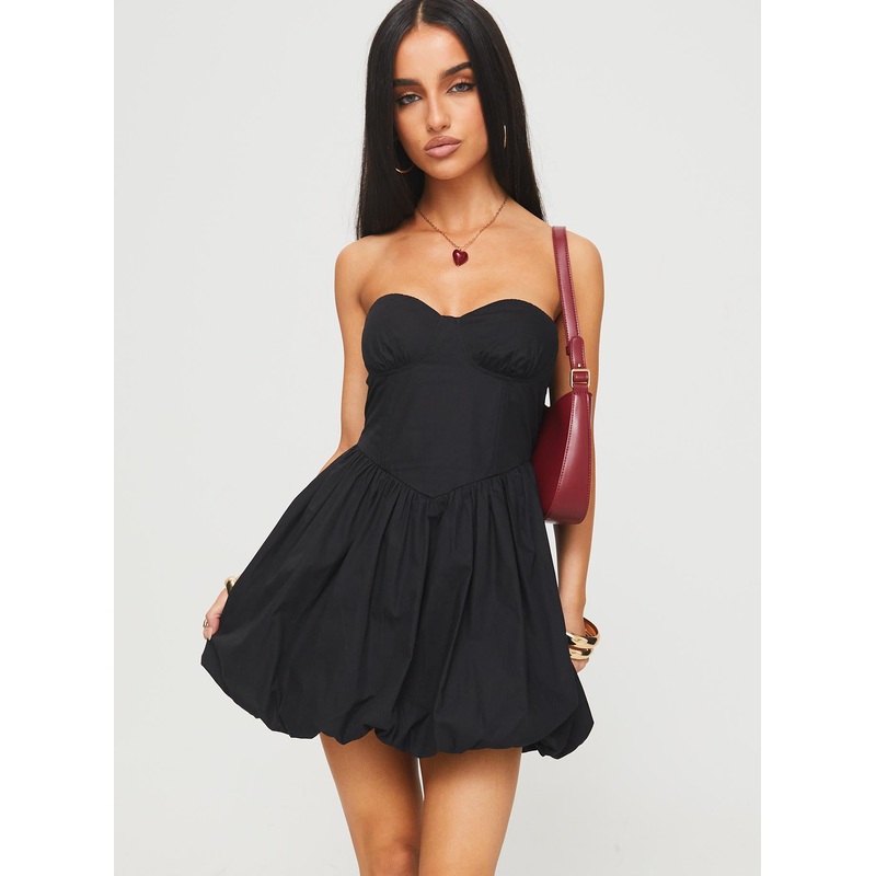 Zafira Strapless Bubble Hem Mini Dress Black