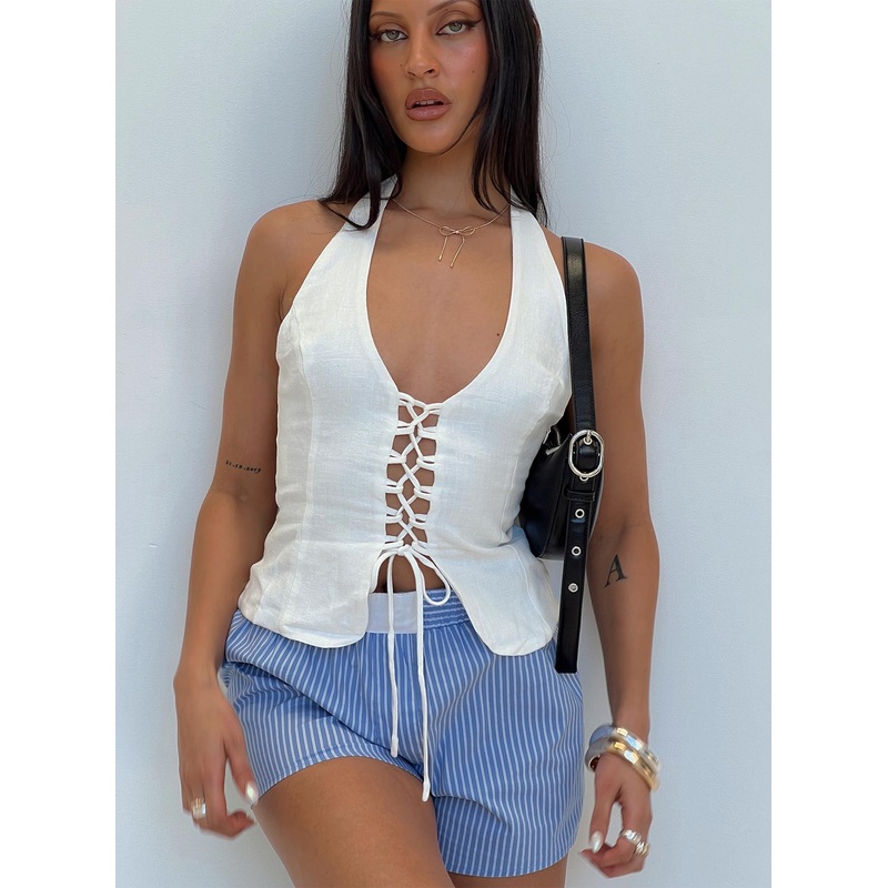 Clouded Linen Blend Vest Top White
