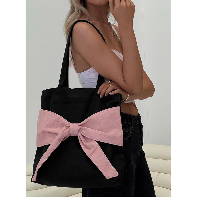 Faustine Bow Tote Bag Black / Pink