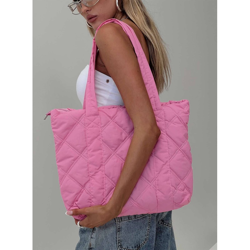 Jovie Nylon Quilted Tote Pink