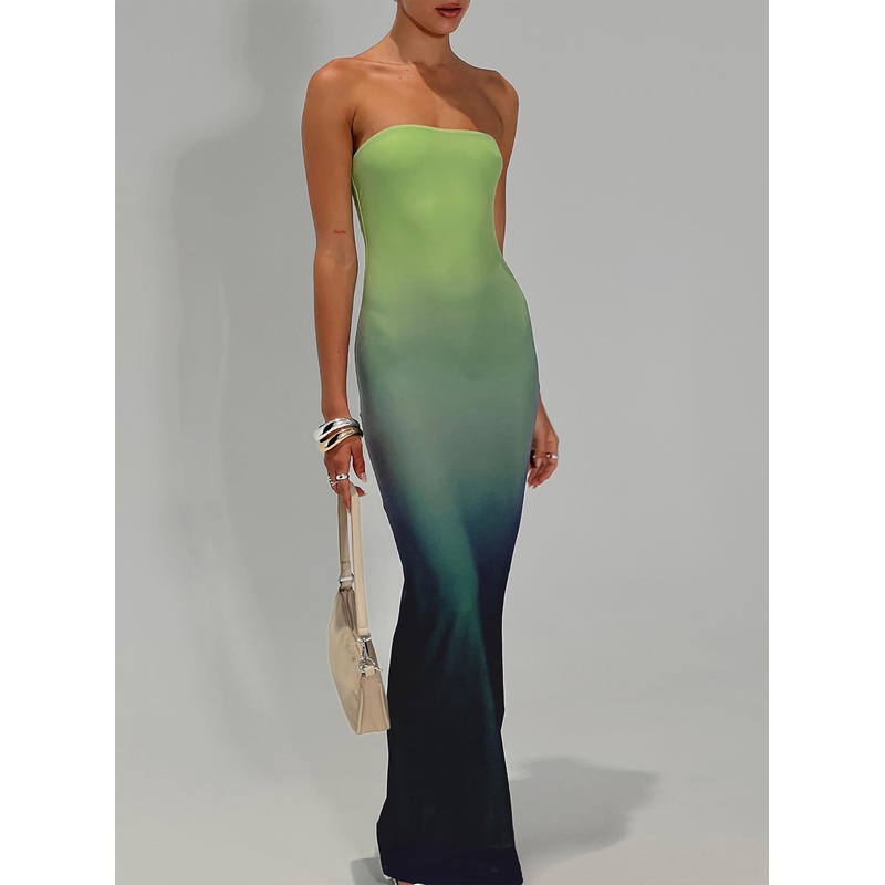 Stolen Love Strapless Maxi Dress Blue / Green Ombre Tall
