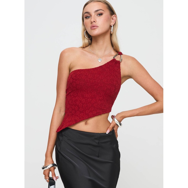 Toomba One Shoulder Top Blurred Lace Red
