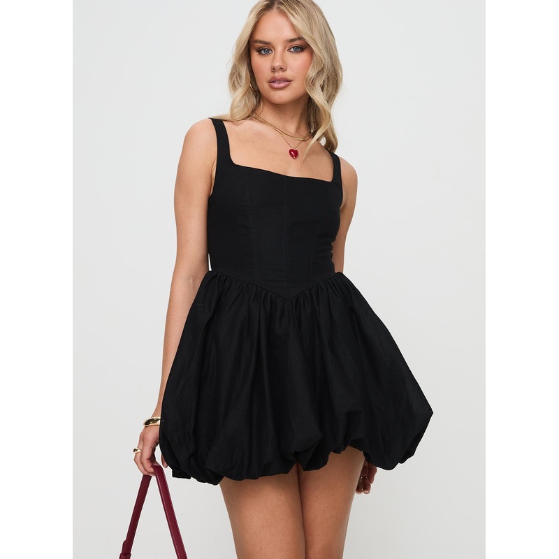 Alcott Bubble Hem Mini Dress Black