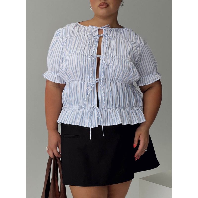 Alistair Bow Tie Top Blue / White Stripe Curve