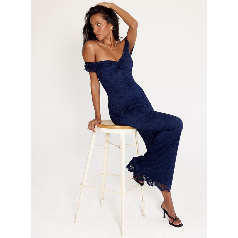 Anabeila Strapless Frill Maxi Dress Navy