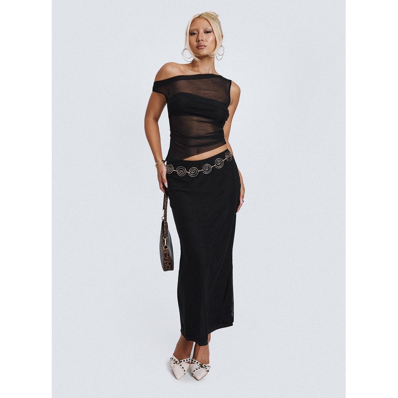 Aristocrat One Shoulder Mesh Set Black