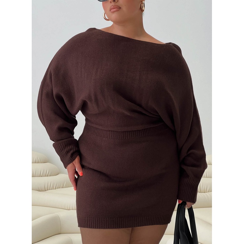 Bellamie Long Sleeve Mini Dress Chocolate Curve
