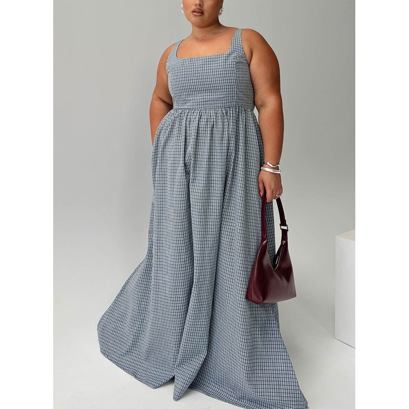 Cartmel Check Maxi Dress Navy Curve