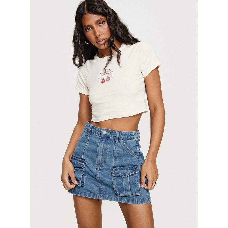 Chillders Denim Mini Skirt Mid Wash Petite