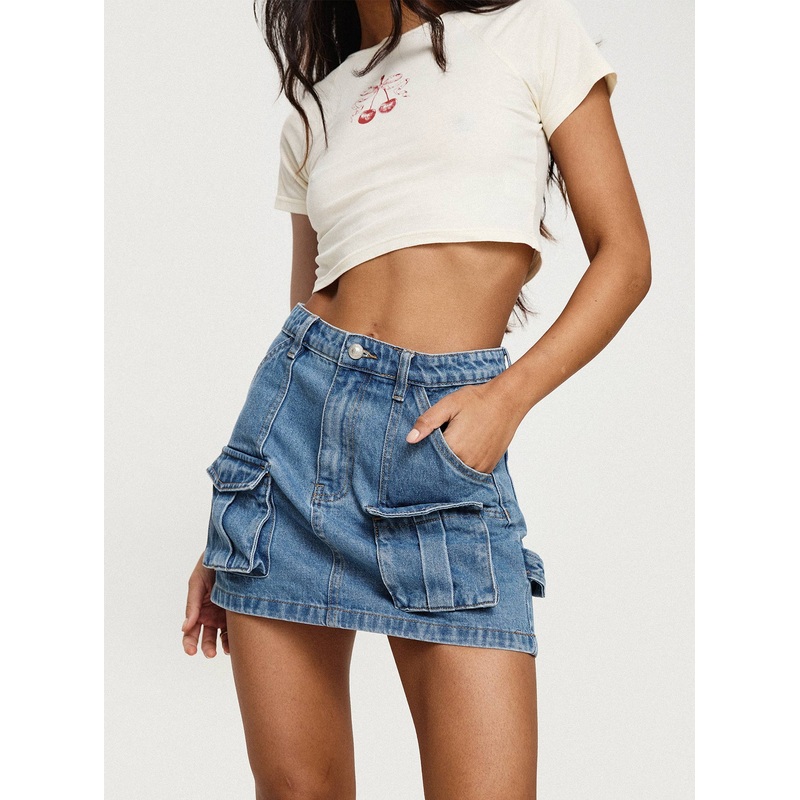 Chillders Denim Mini Skirt Mid Wash Tall
