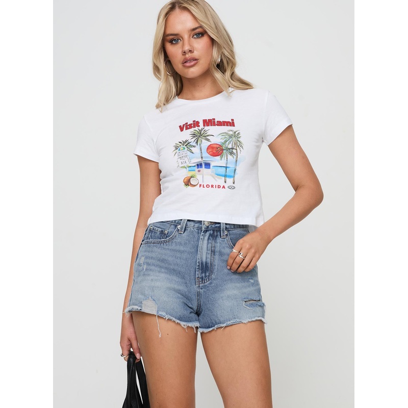 Gratzi Mid Rise Denim Shorts Blue