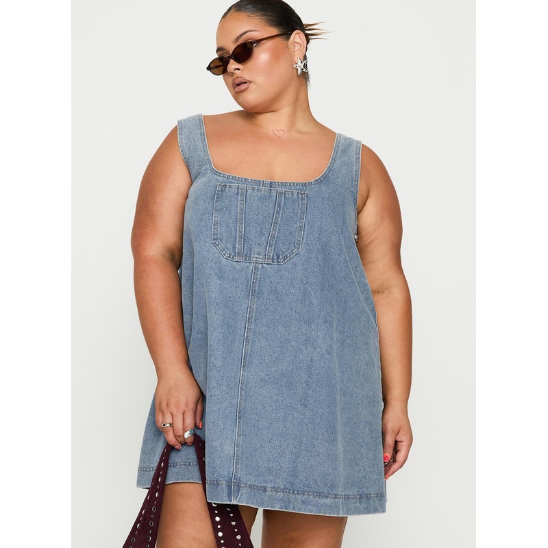 State Of Mind Mini Dress Blue Denim Curve