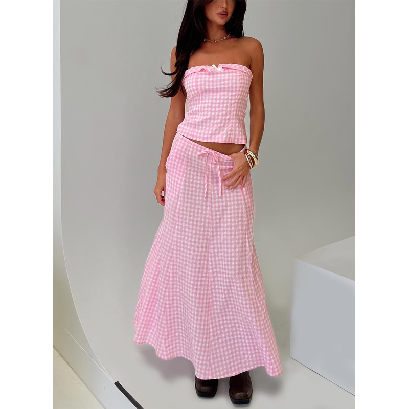 Carmino Maxi Skirt Pink Check