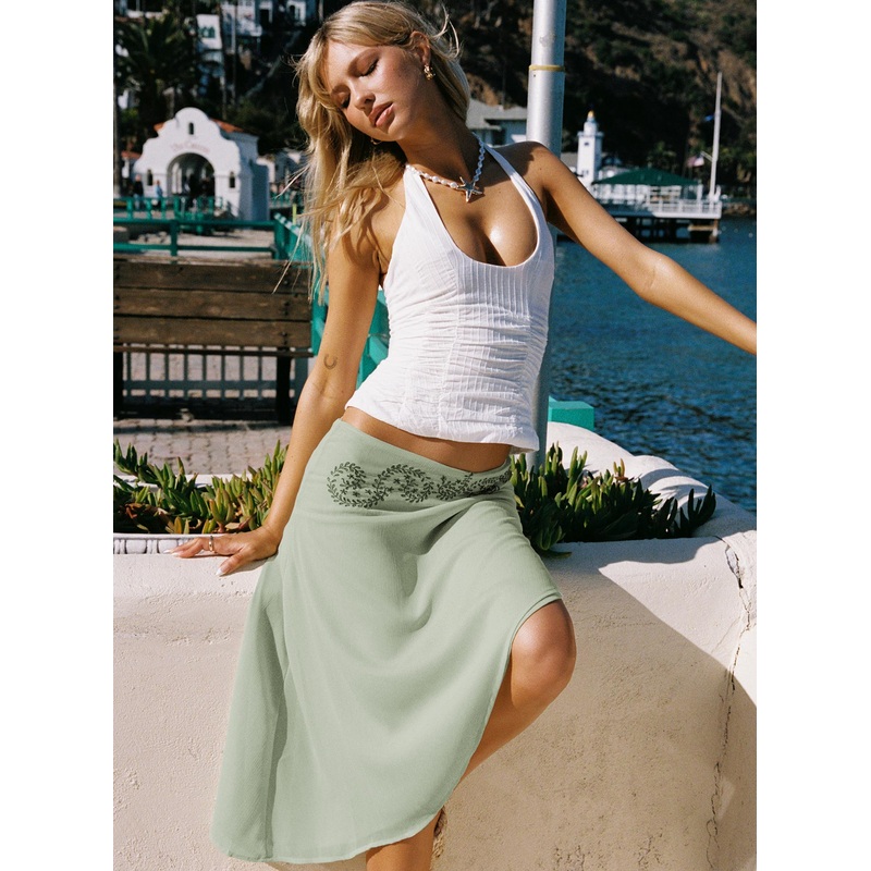 Pappilion Asymmetrical Midi Skirt Sage