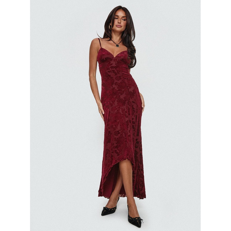 Rumours Slippy Burnout Maxi Dress Burgundy