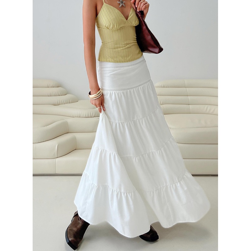 Snowy River Tiered Maxi Skirt White