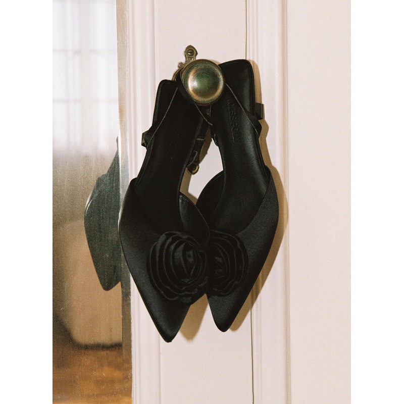 Chance Pointed Toe Bow Heels Black Satin