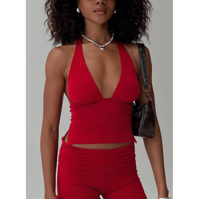 Take Me Out Halter Top Red