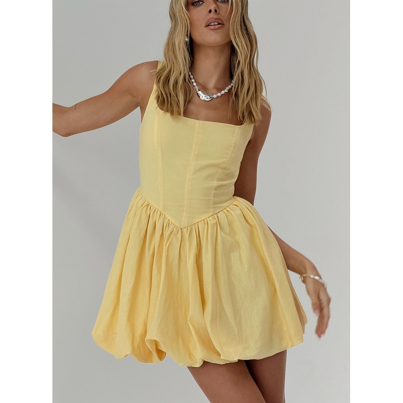 Alcott Bubble Hem Mini Dress Lemon