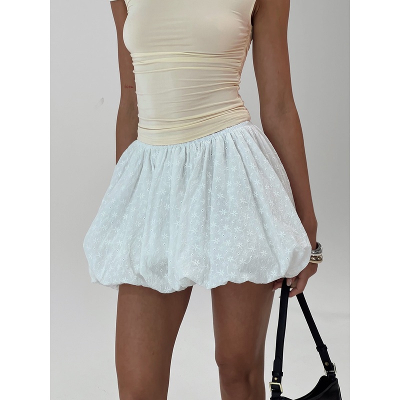 Anglaise Bubble Hem Mini Skirt White