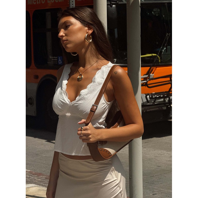 Cappucino Lace Trim Top White