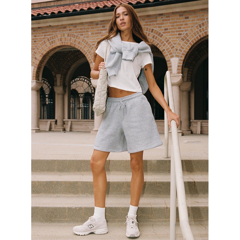 Dream Fleece Longline Shorts Grey Marle