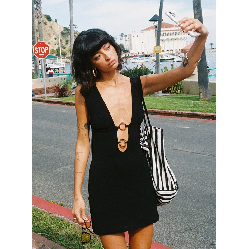 Steward Halter Mini Dress Black Tall